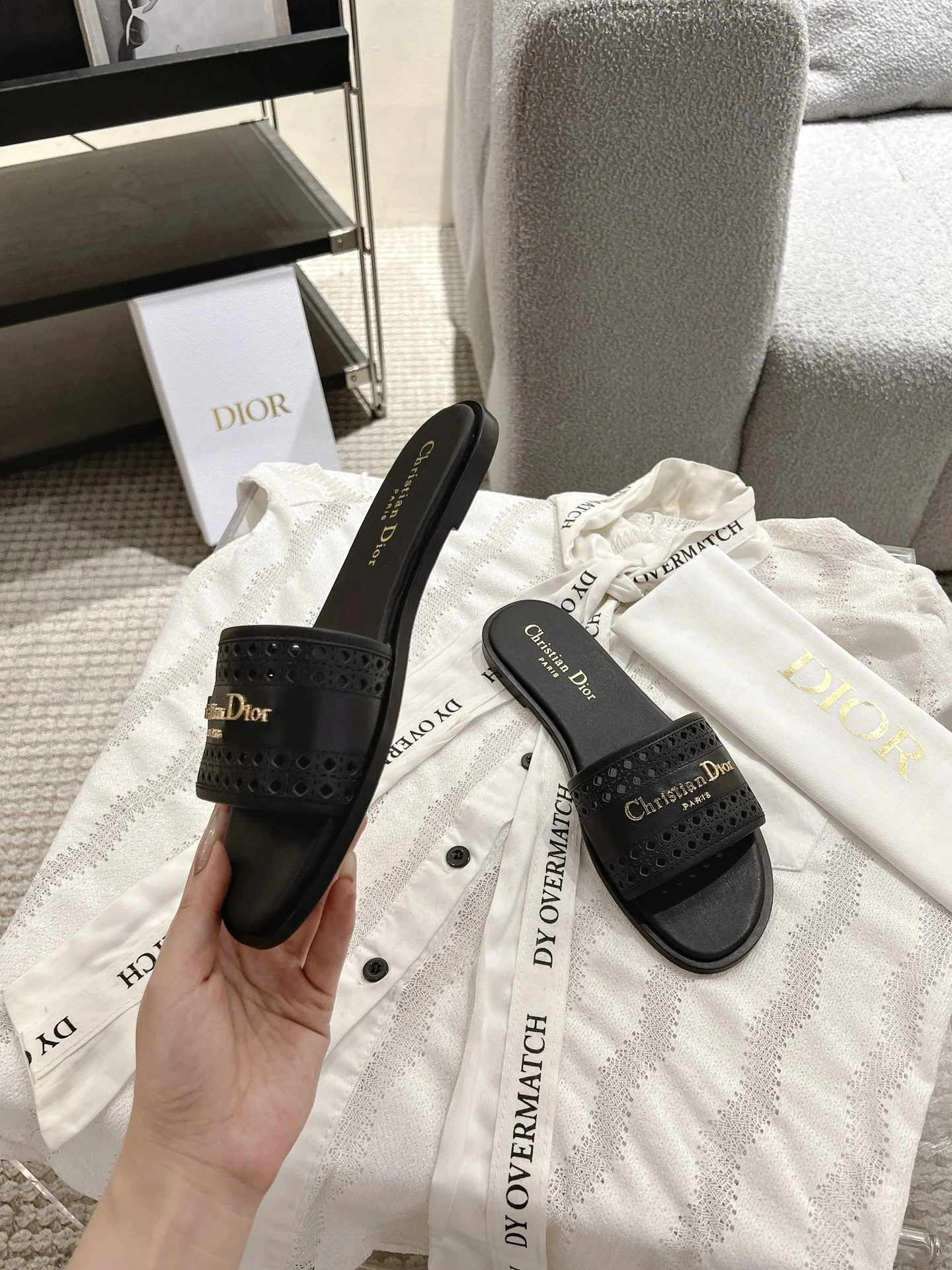 DIOR Slides Calfskin Leather Black-Gold EU35-41 B40202609111776 - Image 9