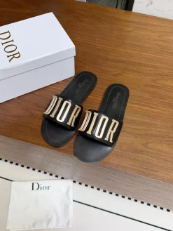 Alternative view of DIOR Slides Calfskin Leather Black-Gold EU35-45 A20202609111887