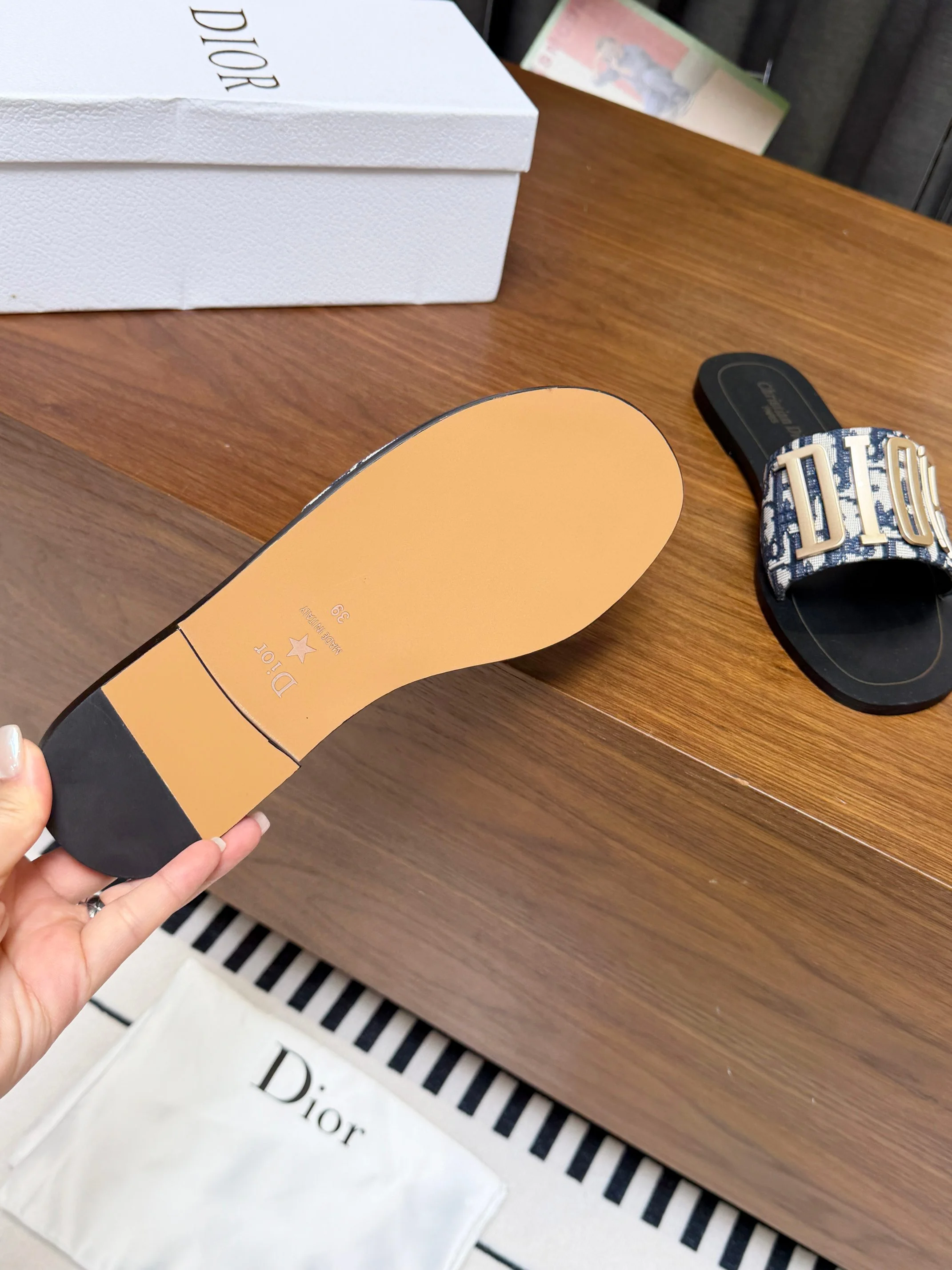 DIOR Slides Calfskin Leather Black-Gold EU35-45 A20202609111887 - Image 8