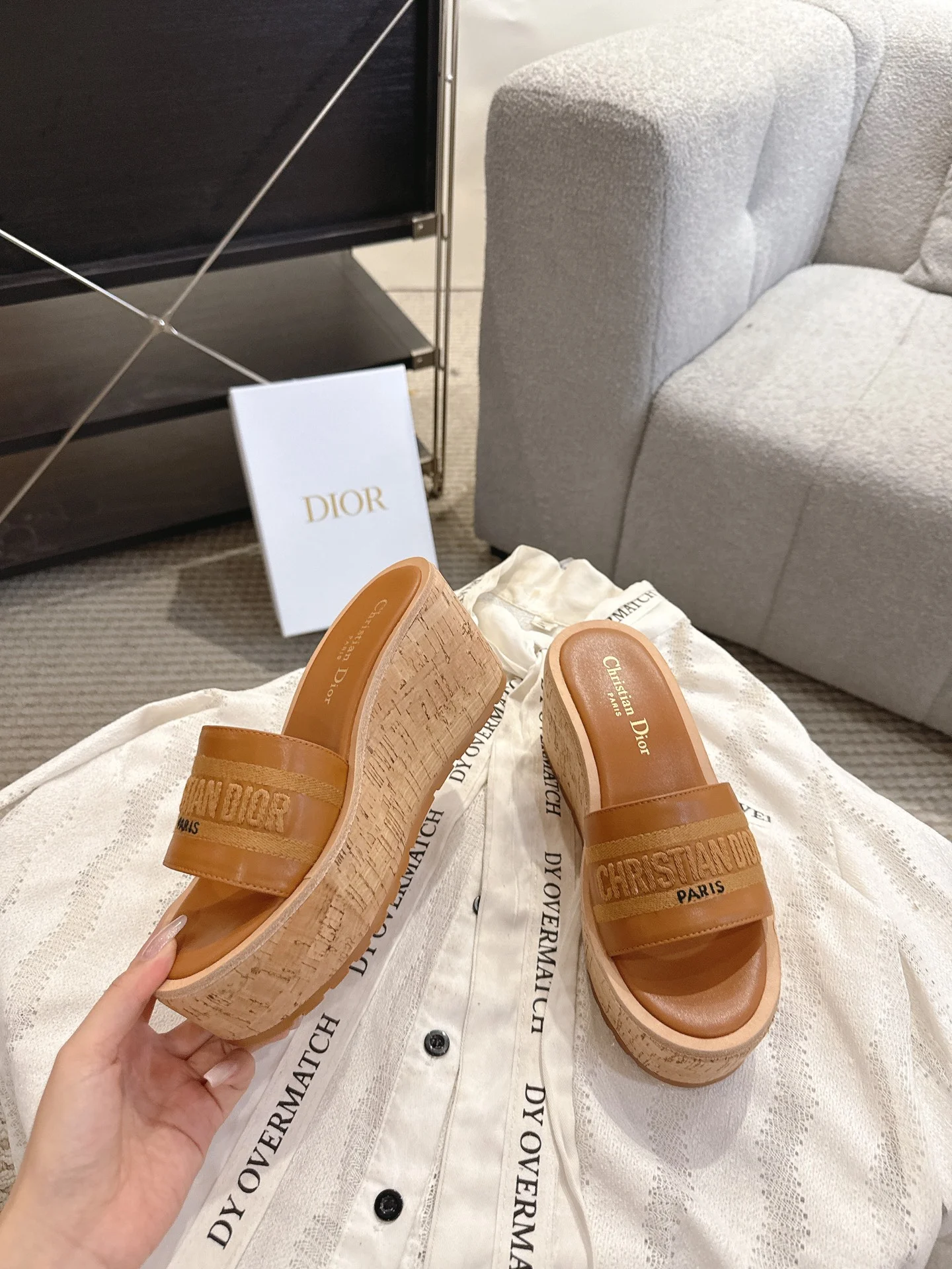 DIOR Slides Calfskin Leather Brown-Beige EU35-41 B50202609111784 - Image 2