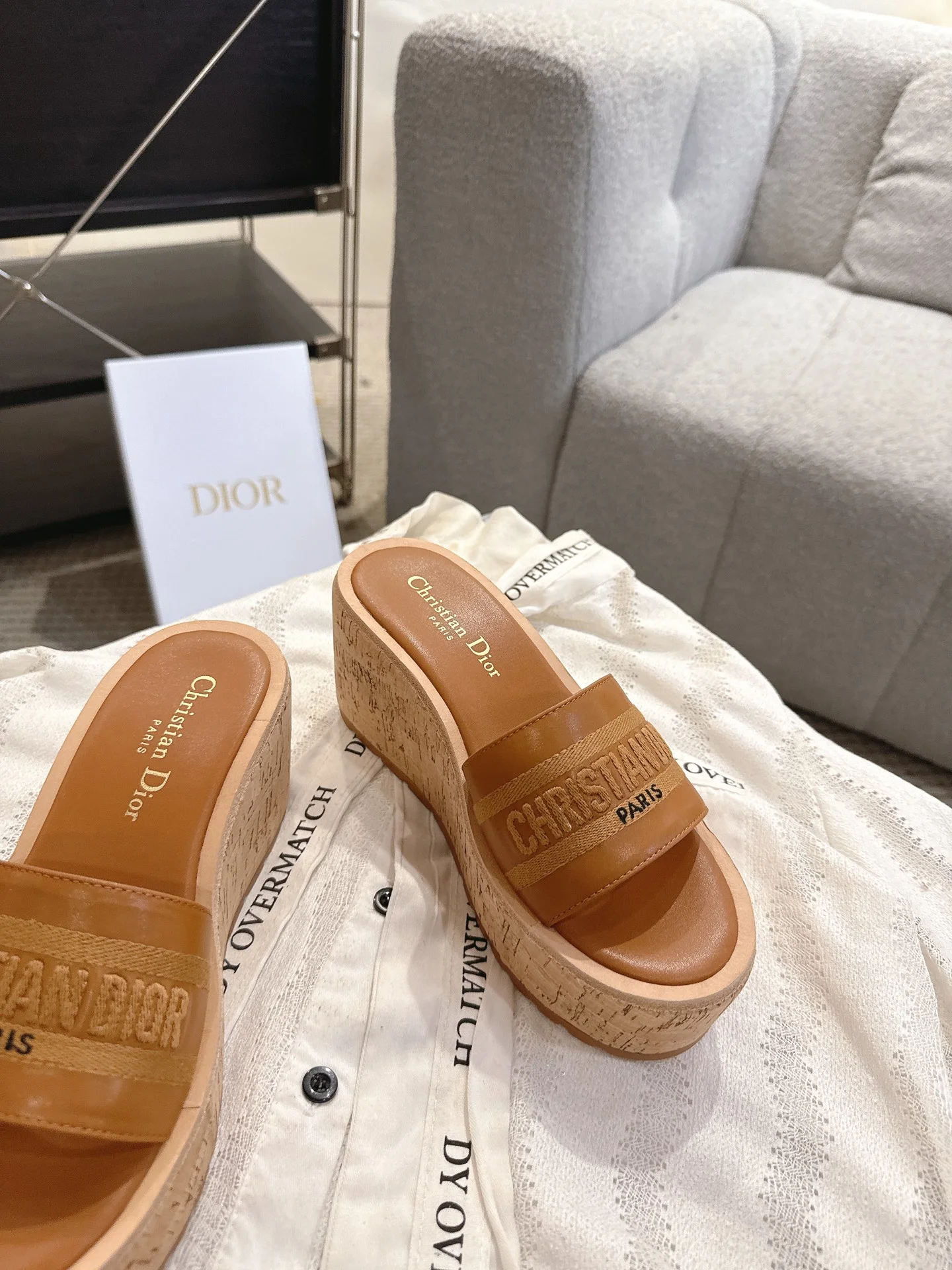 DIOR Slides Calfskin Leather Brown-Beige EU35-41 B50202609111784 - Image 4