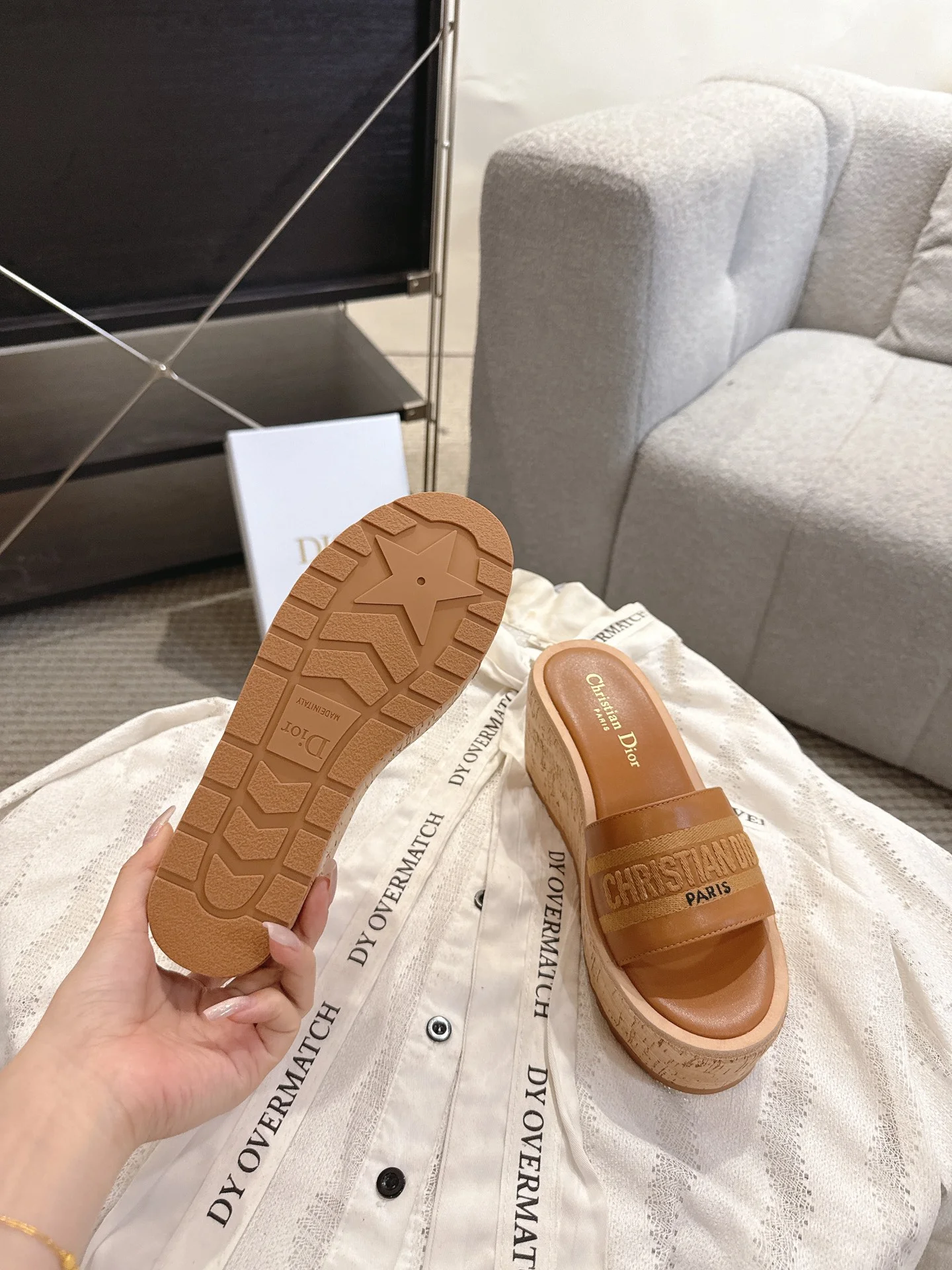 DIOR Slides Calfskin Leather Brown-Beige EU35-41 B50202609111784 - Image 6