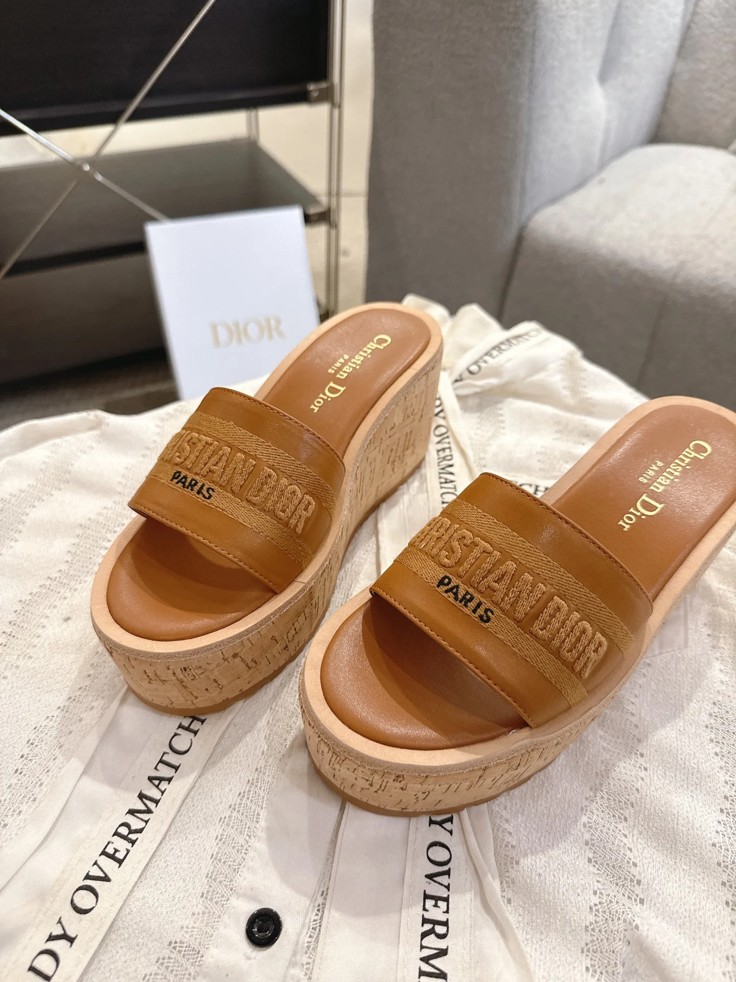 DIOR Slides Calfskin Leather Brown-Beige EU35-41 B50202609111784 - Image 8