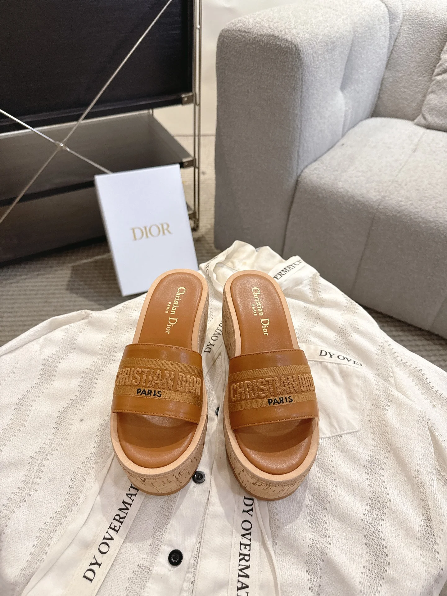 DIOR Slides Calfskin Leather Brown-Beige EU35-41 B50202609111784 - Image 9
