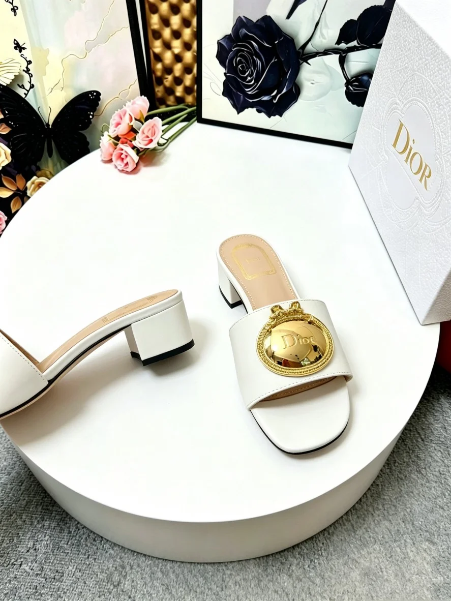 DIOR Slides Calfskin Leather White-Gold EU35-39 A70202609110917 - Image 7