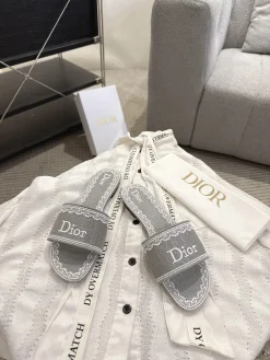 Alternative view of DIOR Slides Embroidered Cotton Leather Gray-White EU35-41 B20202609111767
