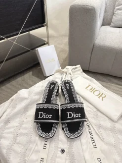 DIOR Slides Embroidered Fabric Black-White EU35-41 B40202609111764