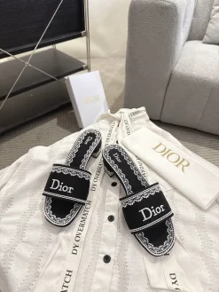 Alternative view of DIOR Slides Embroidered Fabric Black-White EU35-41 B40202609111764