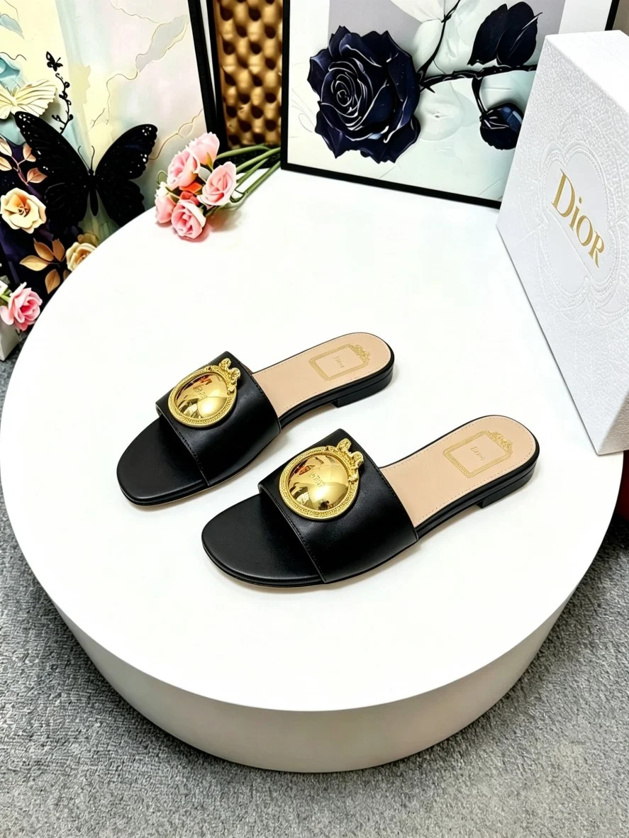DIOR Slides Leather Black-Gold EU35-42 A60202609110916 - Image 3