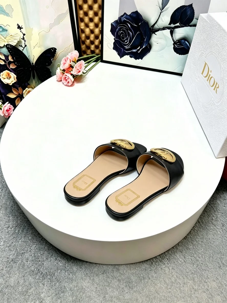 DIOR Slides Leather Black-Gold EU35-42 A60202609110916 - Image 4