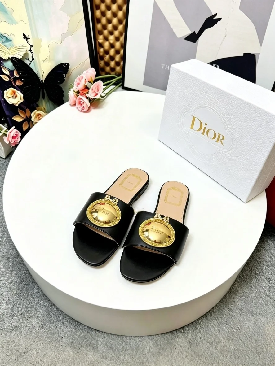 DIOR Slides Leather Black-Gold EU35-42 A60202609110916 - Image 5