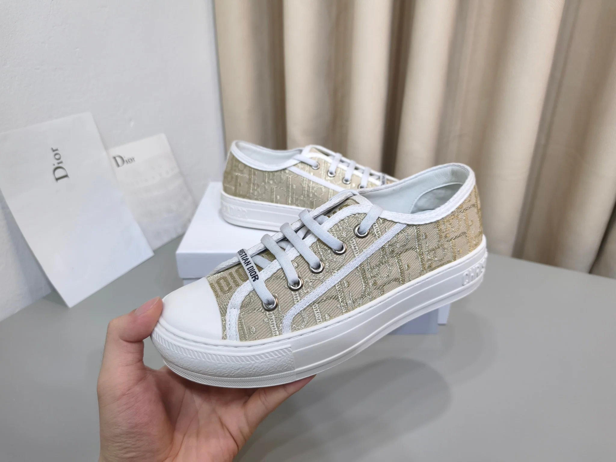 DIOR Sneakers Canvas and Leather Beige-White EU35-41 B60202609110001 - Image 2