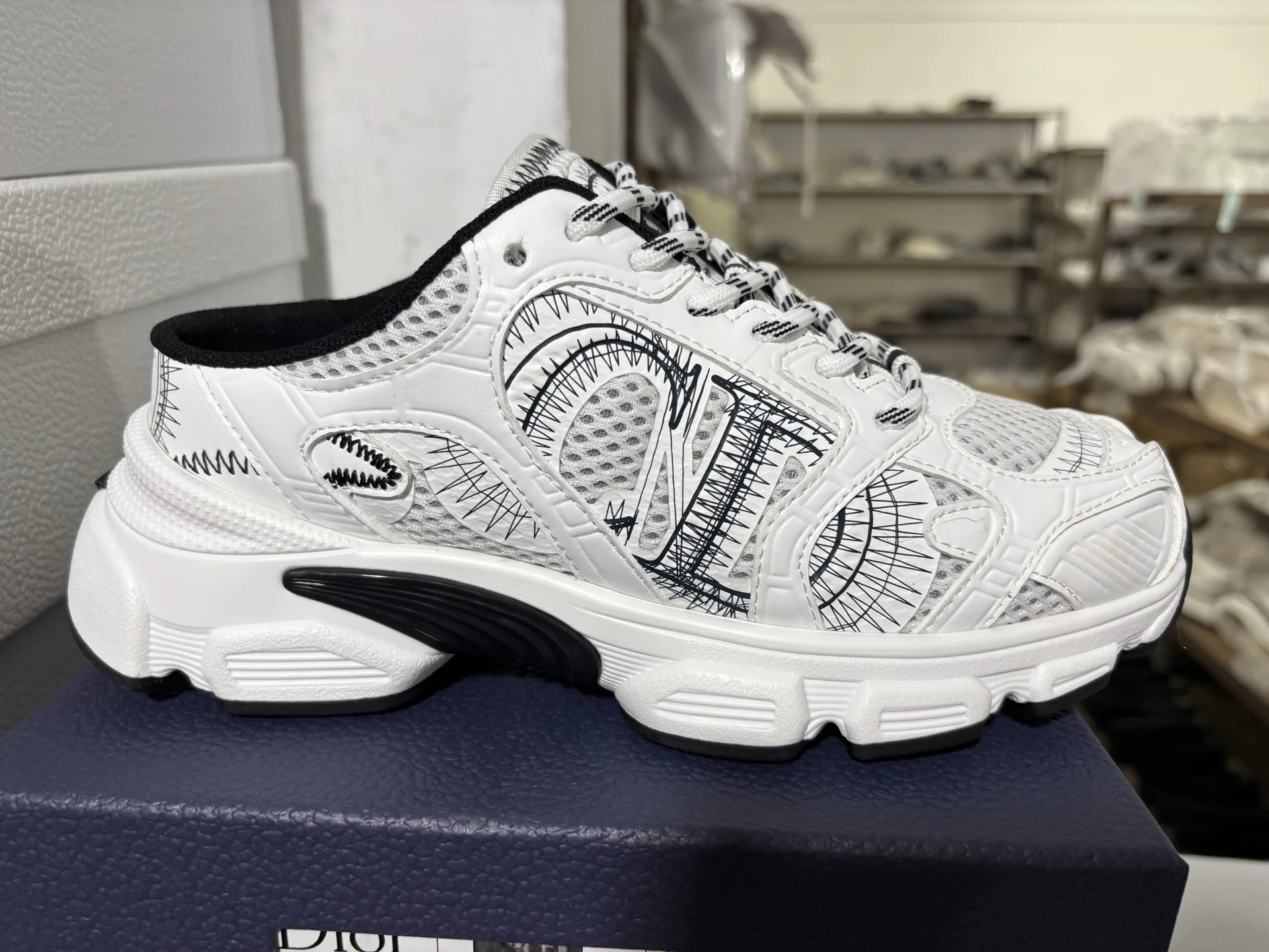DIOR Sneakers Metallic Calf Leather White-Black EU35-40 C00202609110002