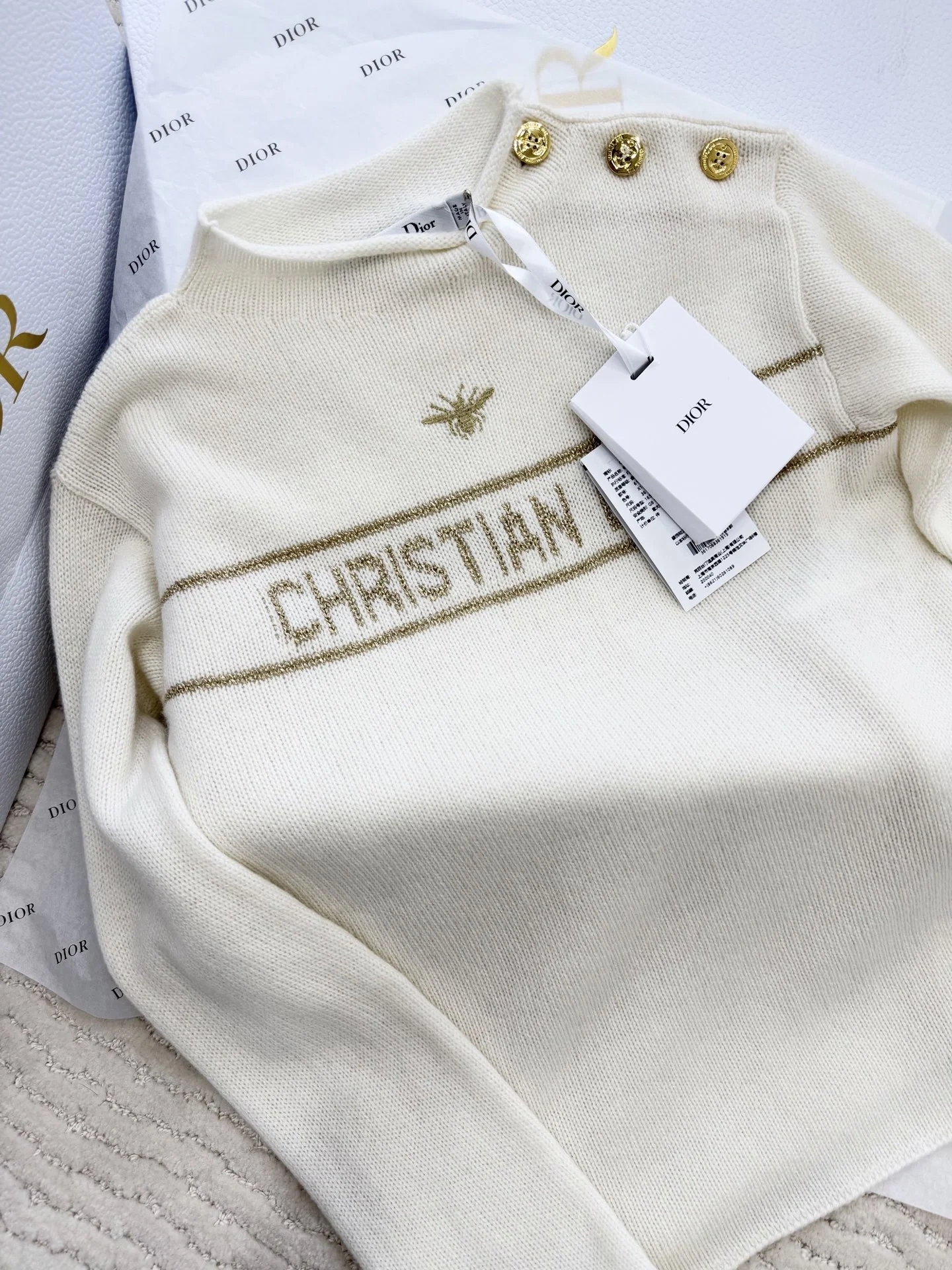 DIOR Sweaters Cashmere Cream-Gold S-M-L C85202609061006