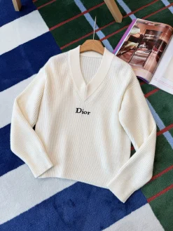 DIOR Sweaters Cashmere Wool Cream-Black S-M-L E25202609060030
