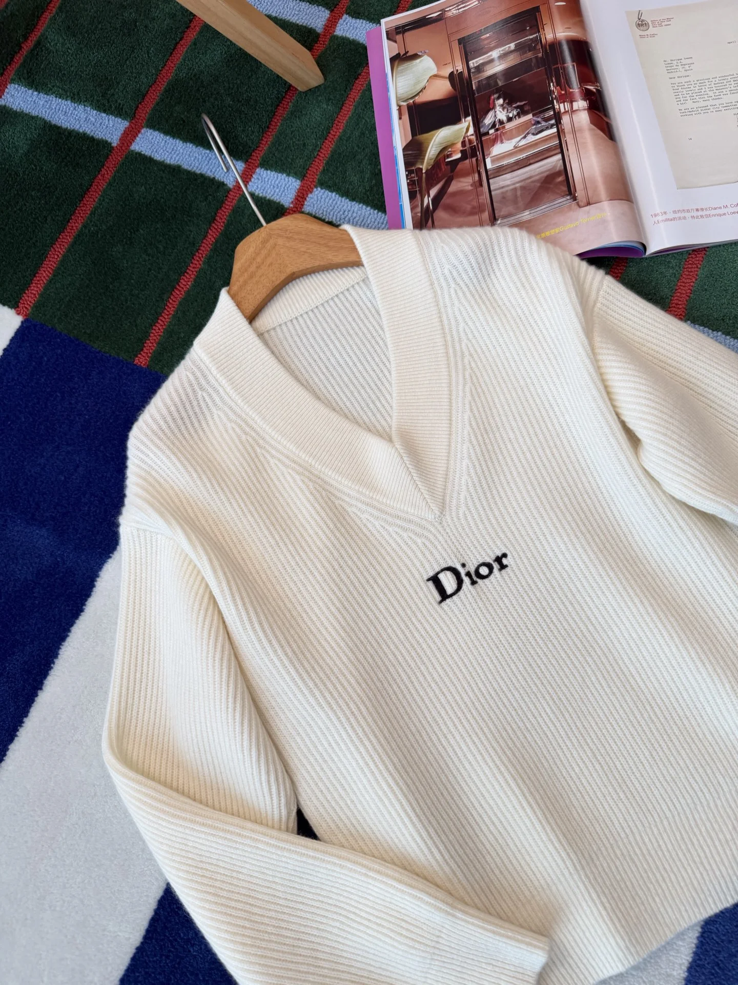 DIOR Sweaters Cashmere Wool Cream-Black S-M-L E25202609060030 - Image 2