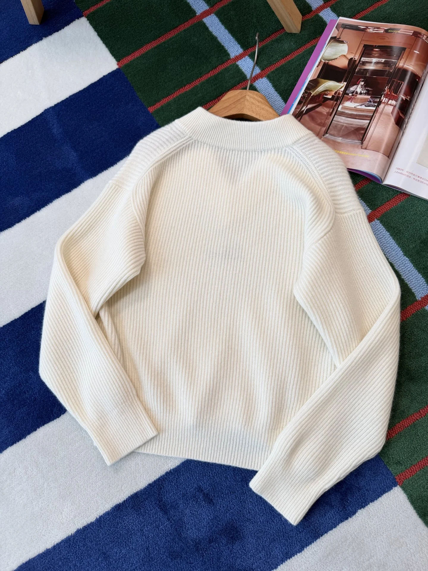 DIOR Sweaters Cashmere Wool Cream-Black S-M-L E25202609060030 - Image 6