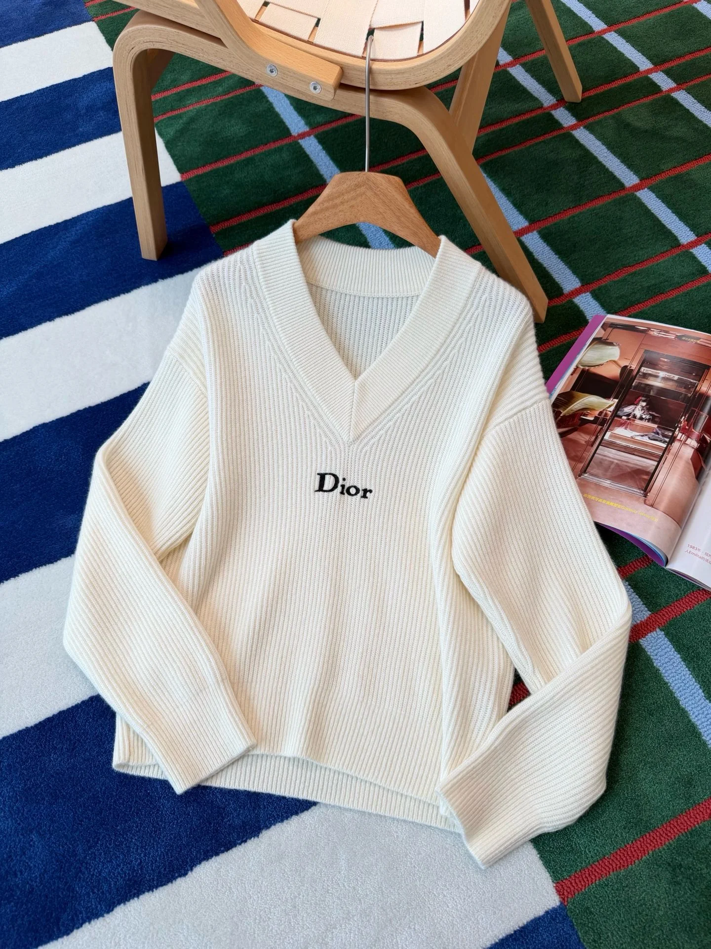 DIOR Sweaters Cashmere Wool Cream-Black S-M-L E25202609060030 - Image 7