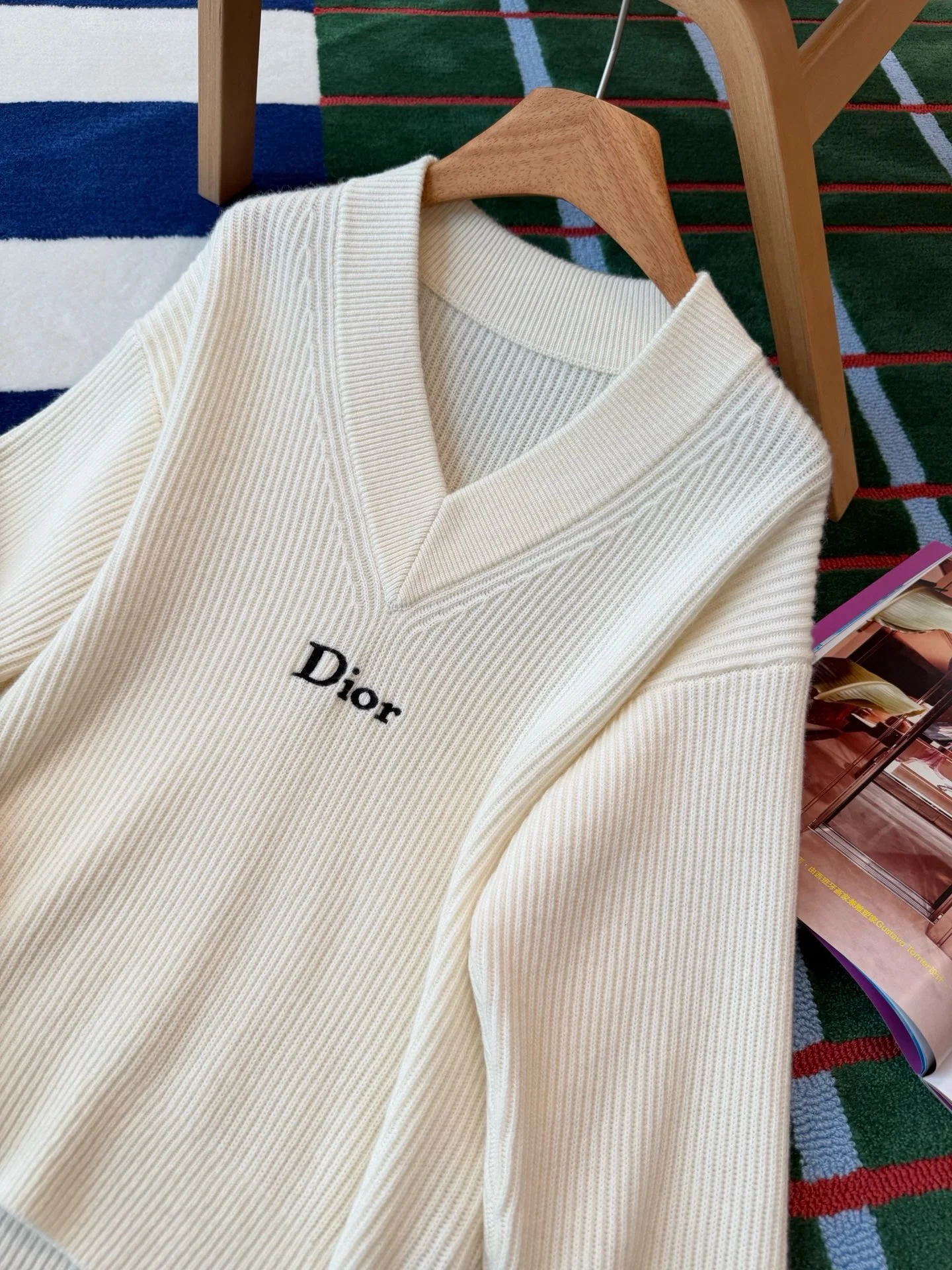 DIOR Sweaters Cashmere Wool Cream-Black S-M-L E25202609060030 - Image 8
