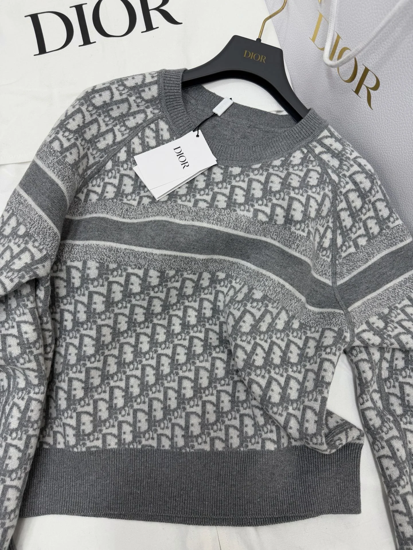 DIOR Sweaters Knit Fabric Grey-White S-L E15202609060296