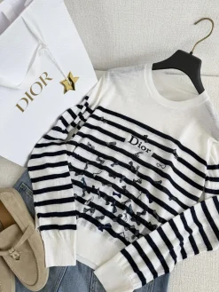 DIOR Sweaters Linen White-Navy S-L B75202609061055