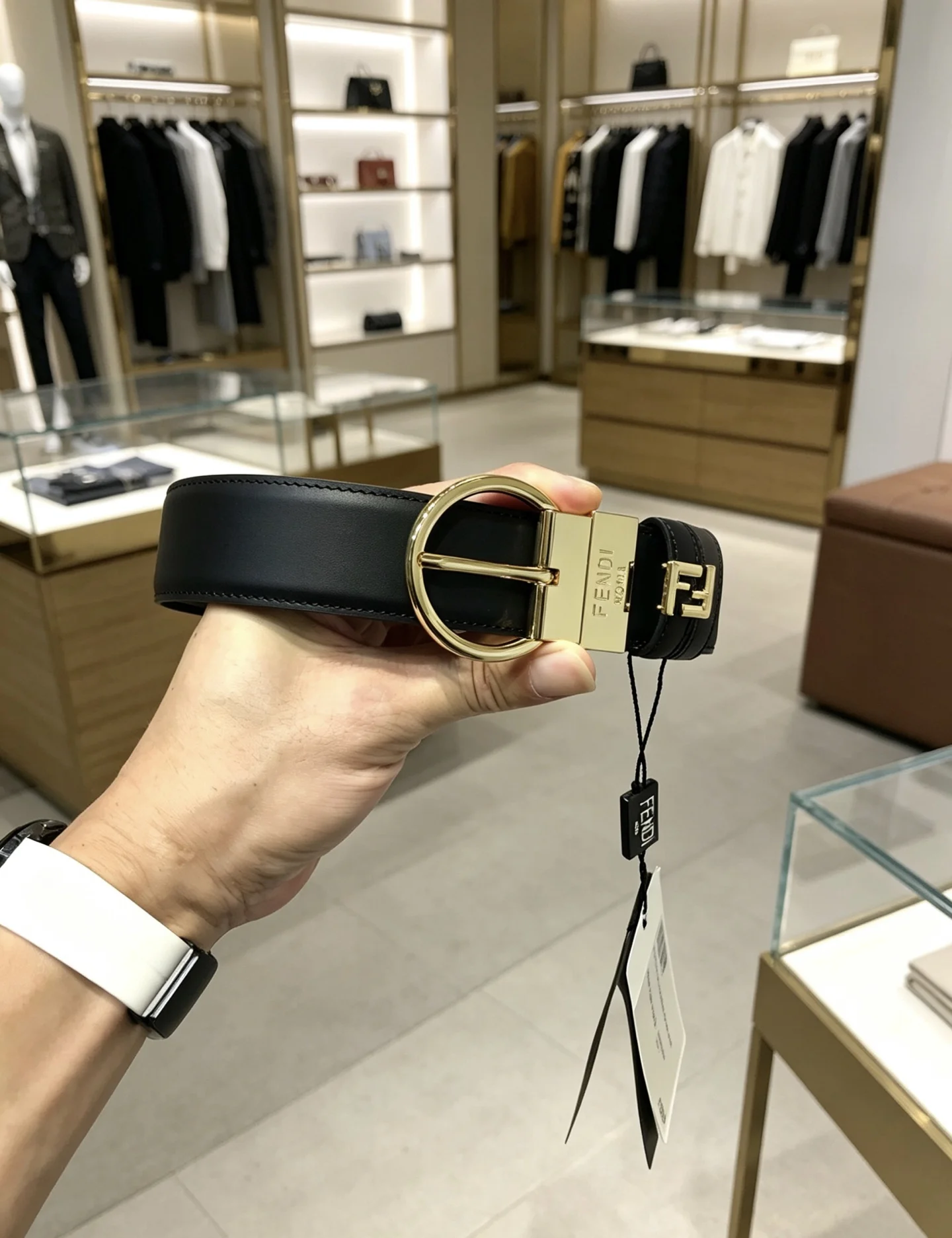 FENDI Belts Calfskin Leather Black-Gold 35mm Width A80202609070294