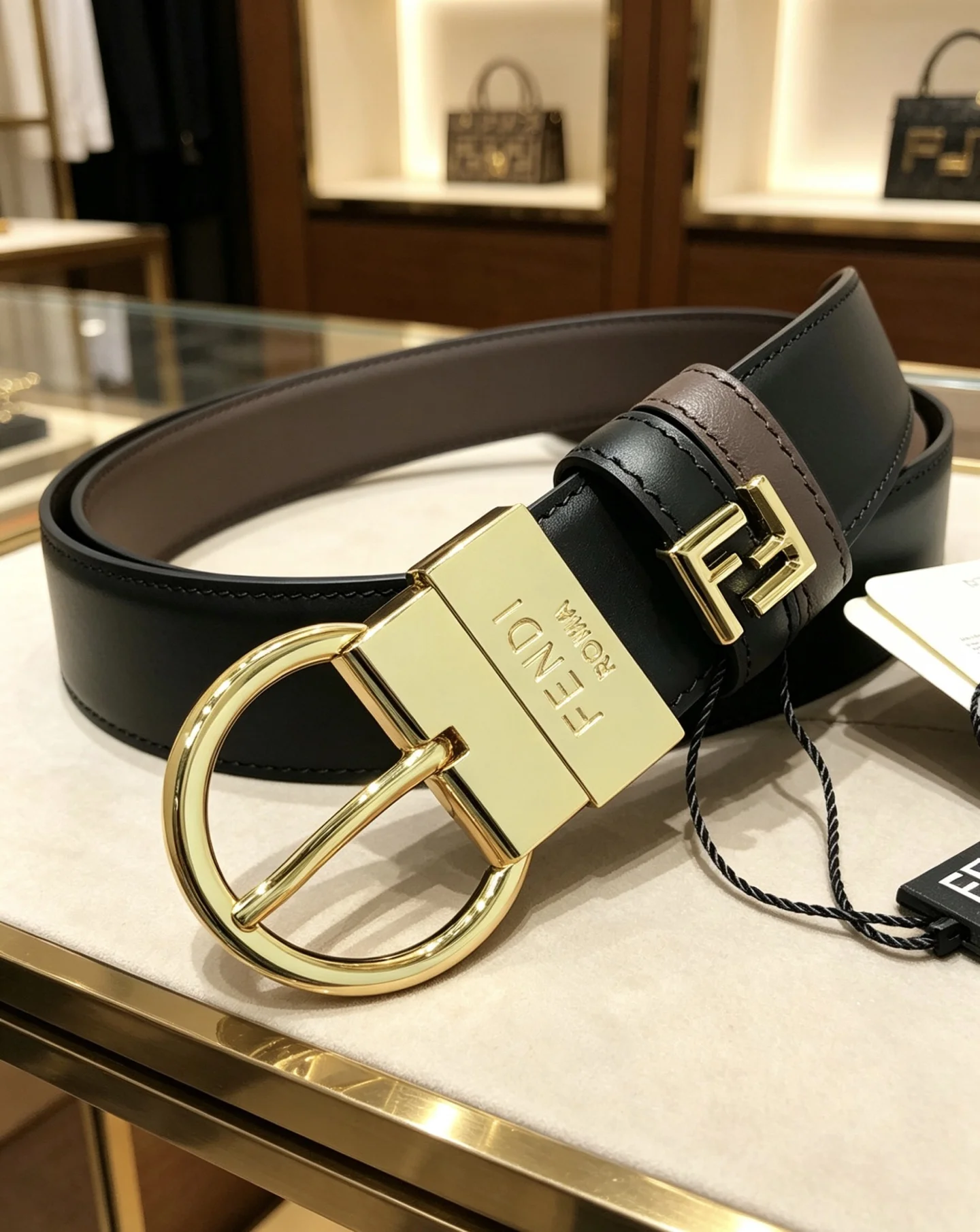 FENDI Belts Calfskin Leather Black-Gold 35mm Width A80202609070294 - Image 3