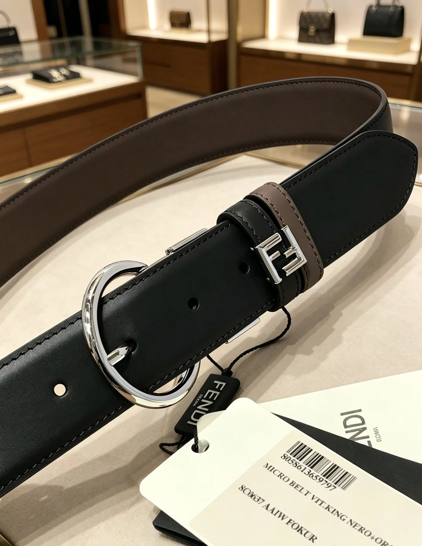 FENDI Belts Calfskin Leather Black-Gold 35mm Width A80202609070294 - Image 4
