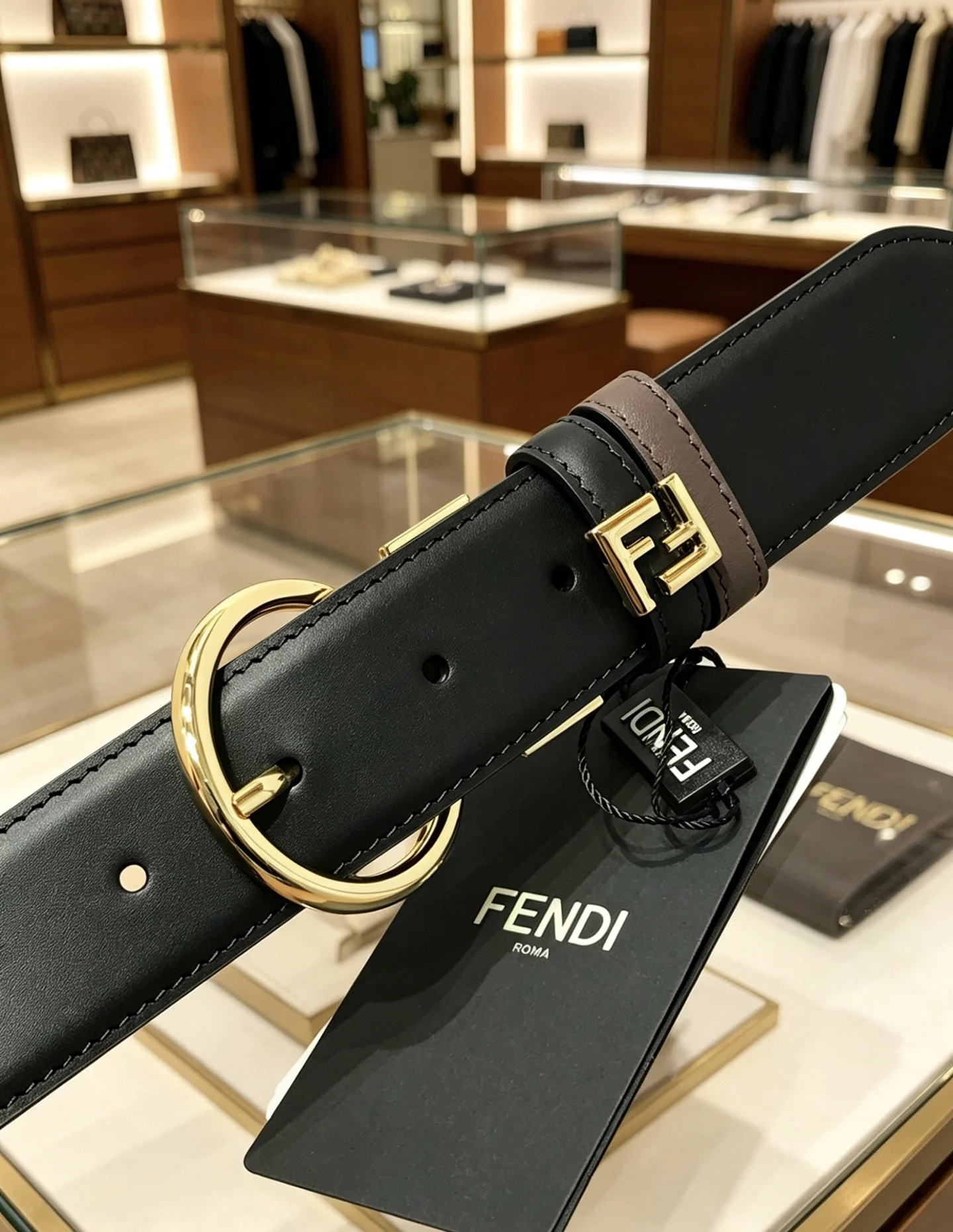 FENDI Belts Calfskin Leather Black-Gold 35mm Width A80202609070294 - Image 5
