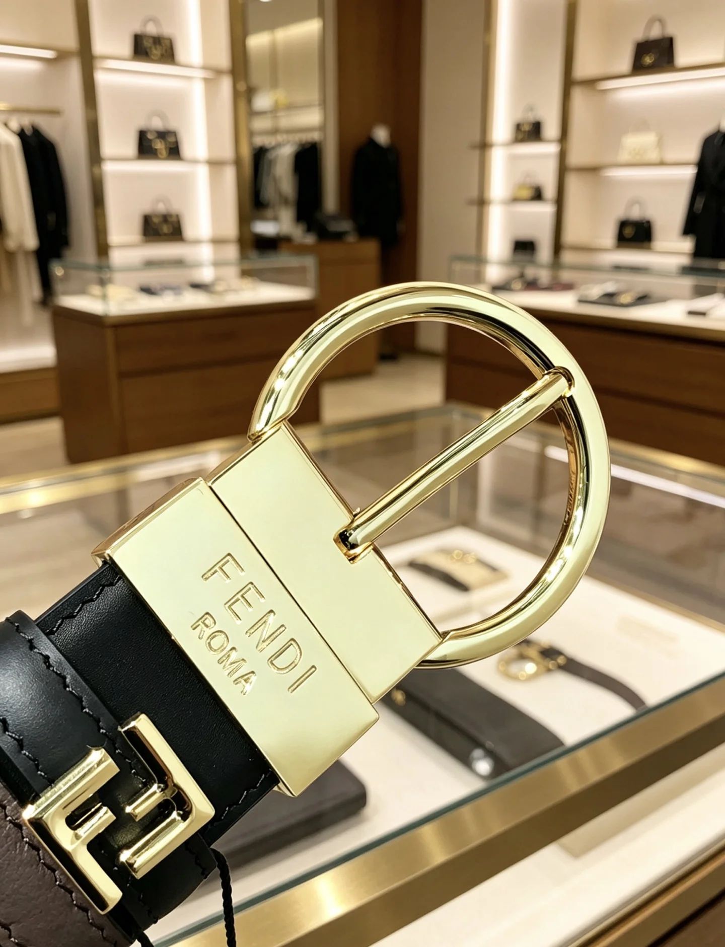 FENDI Belts Calfskin Leather Black-Gold 35mm Width A80202609070294 - Image 7