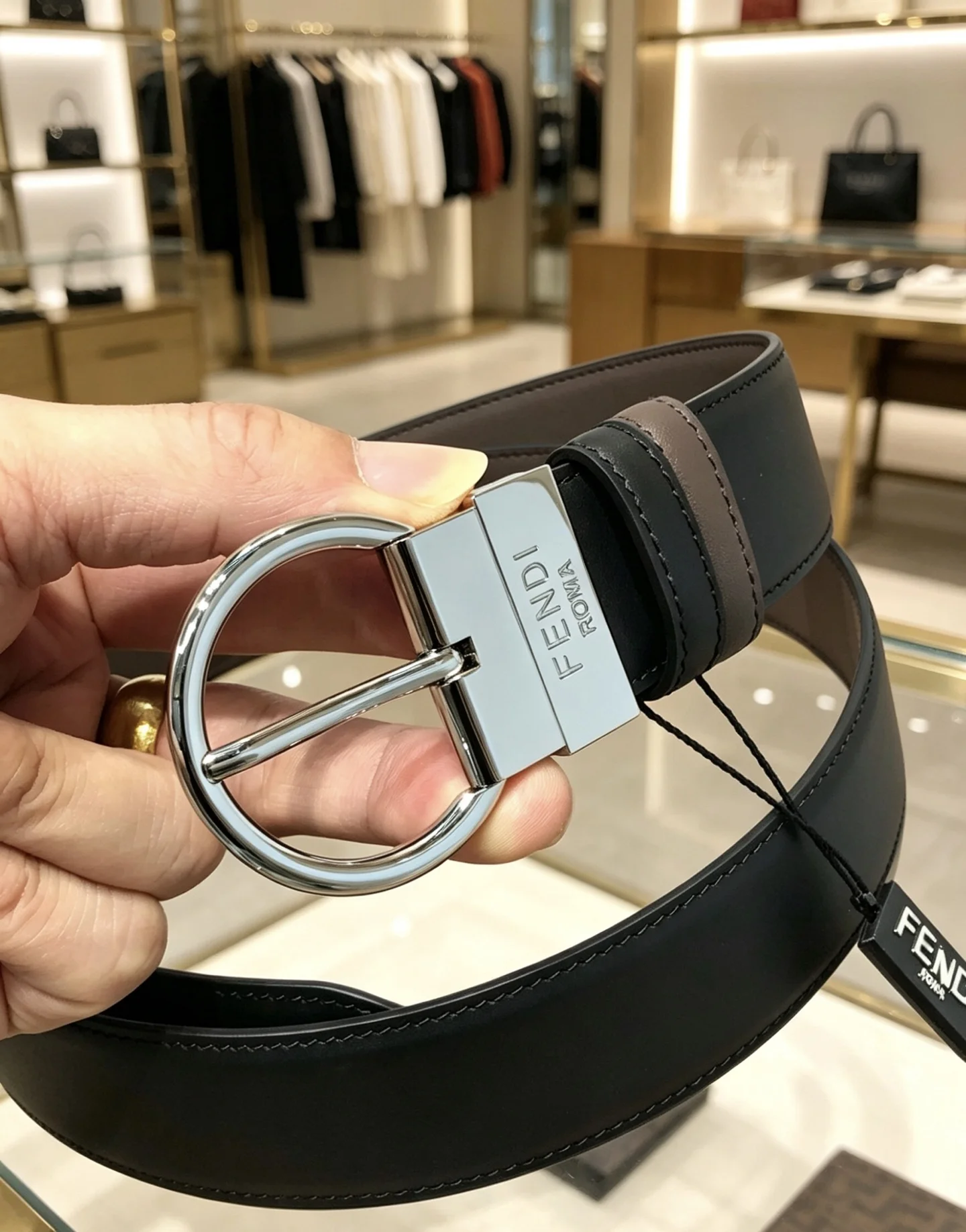 FENDI Belts Calfskin Leather Black-Gold 35mm Width A80202609070294 - Image 9
