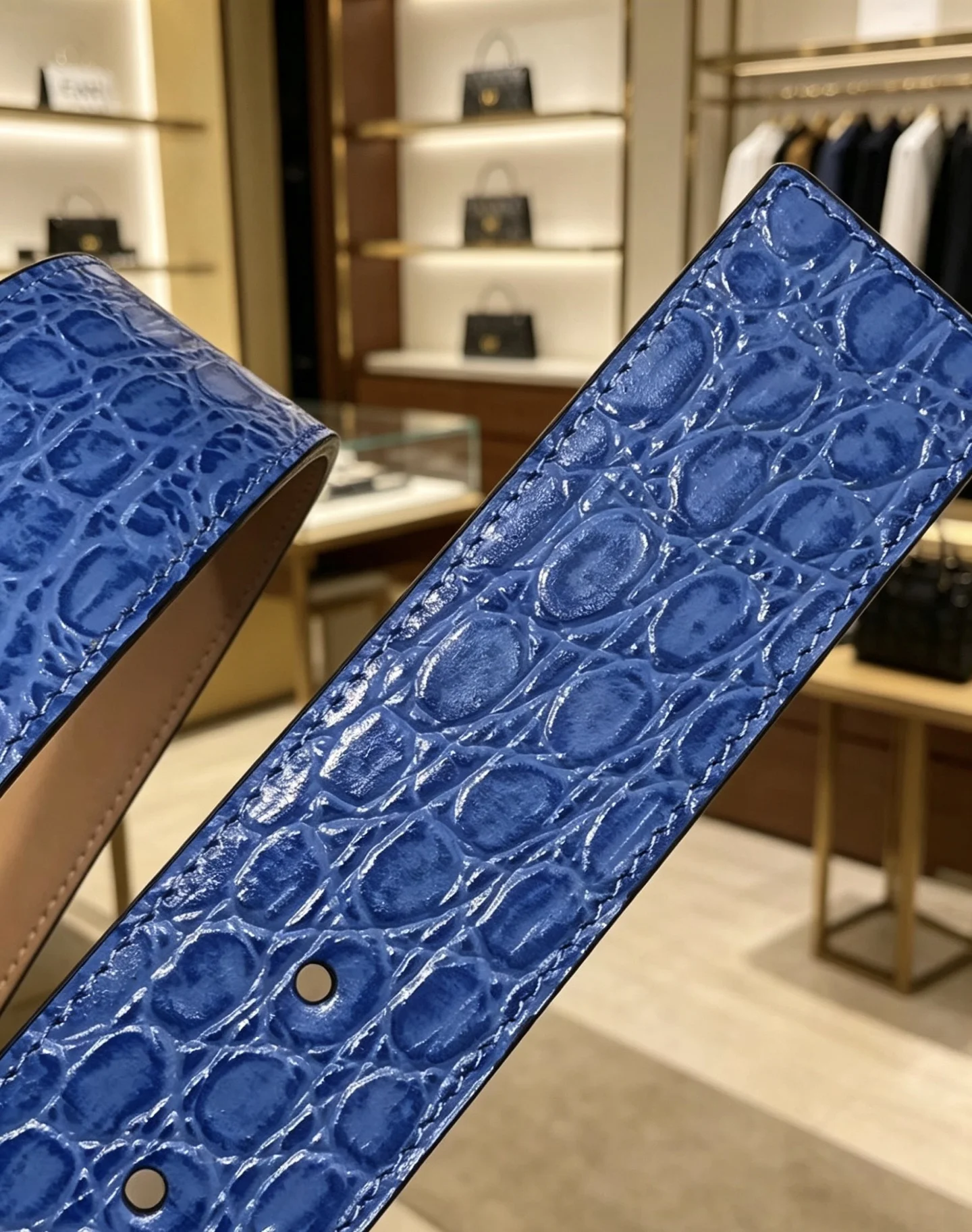 FENDI Belts Cowhide Leather Blue-Silver 39mm Width A80202609070335 - Image 4