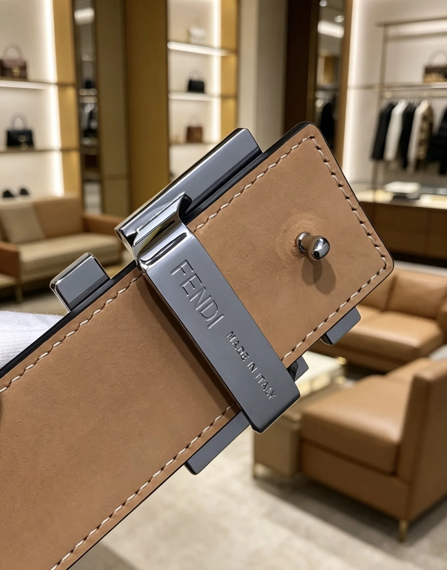 FENDI Belts Cowhide Leather Blue-Silver 39mm Width A80202609070335 - Image 7