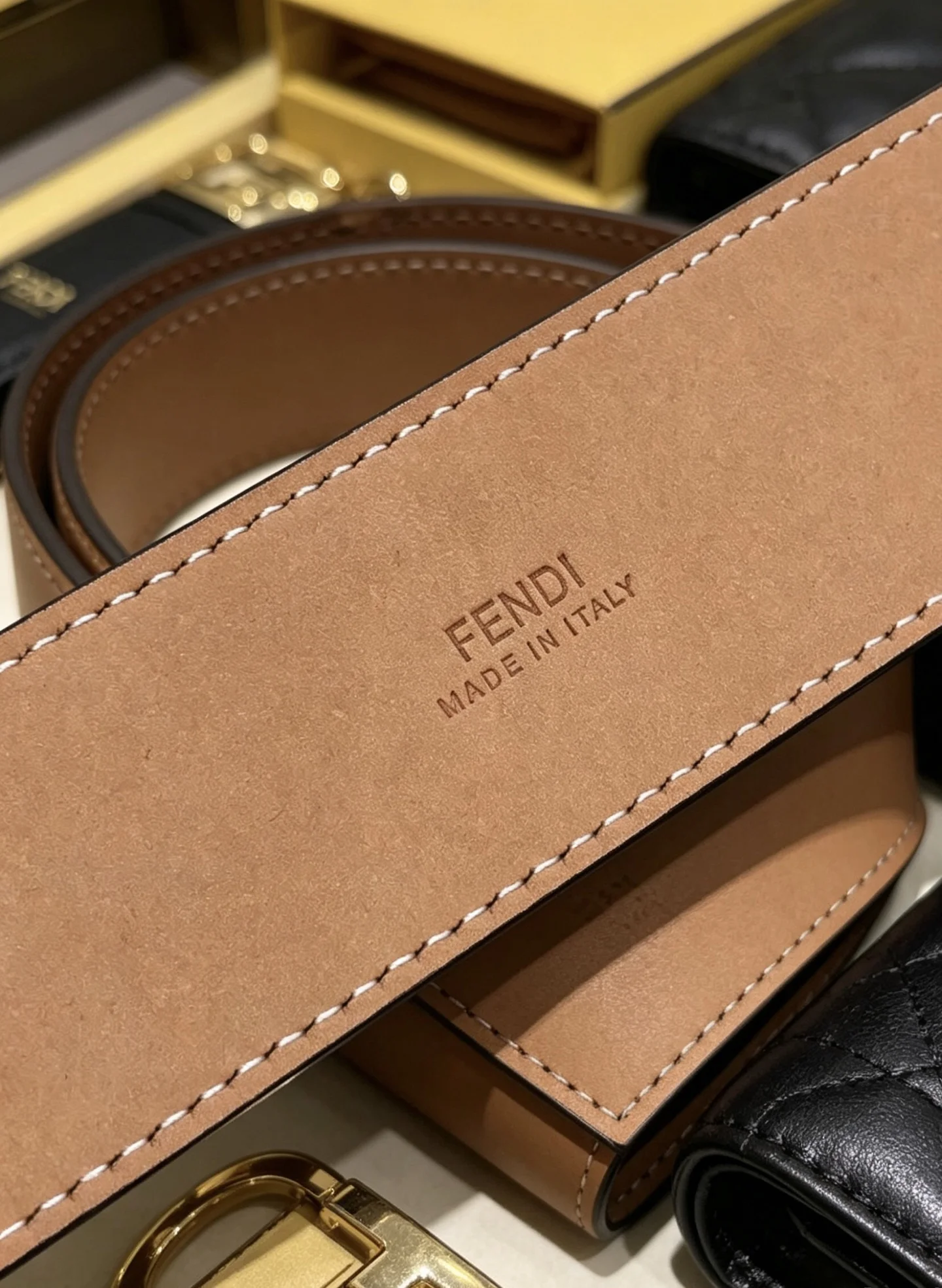 FENDI Belts Cowhide Leather Blue-Silver 39mm Width A80202609070335 - Image 8