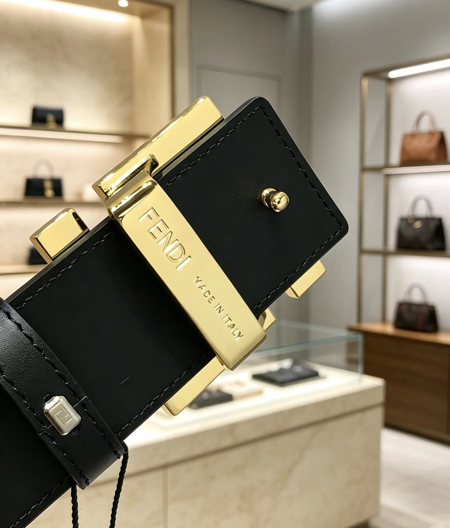 FENDI Belts Embossed Calf Leather Black-Gold 38mm Width A80202609070155 - Image 10