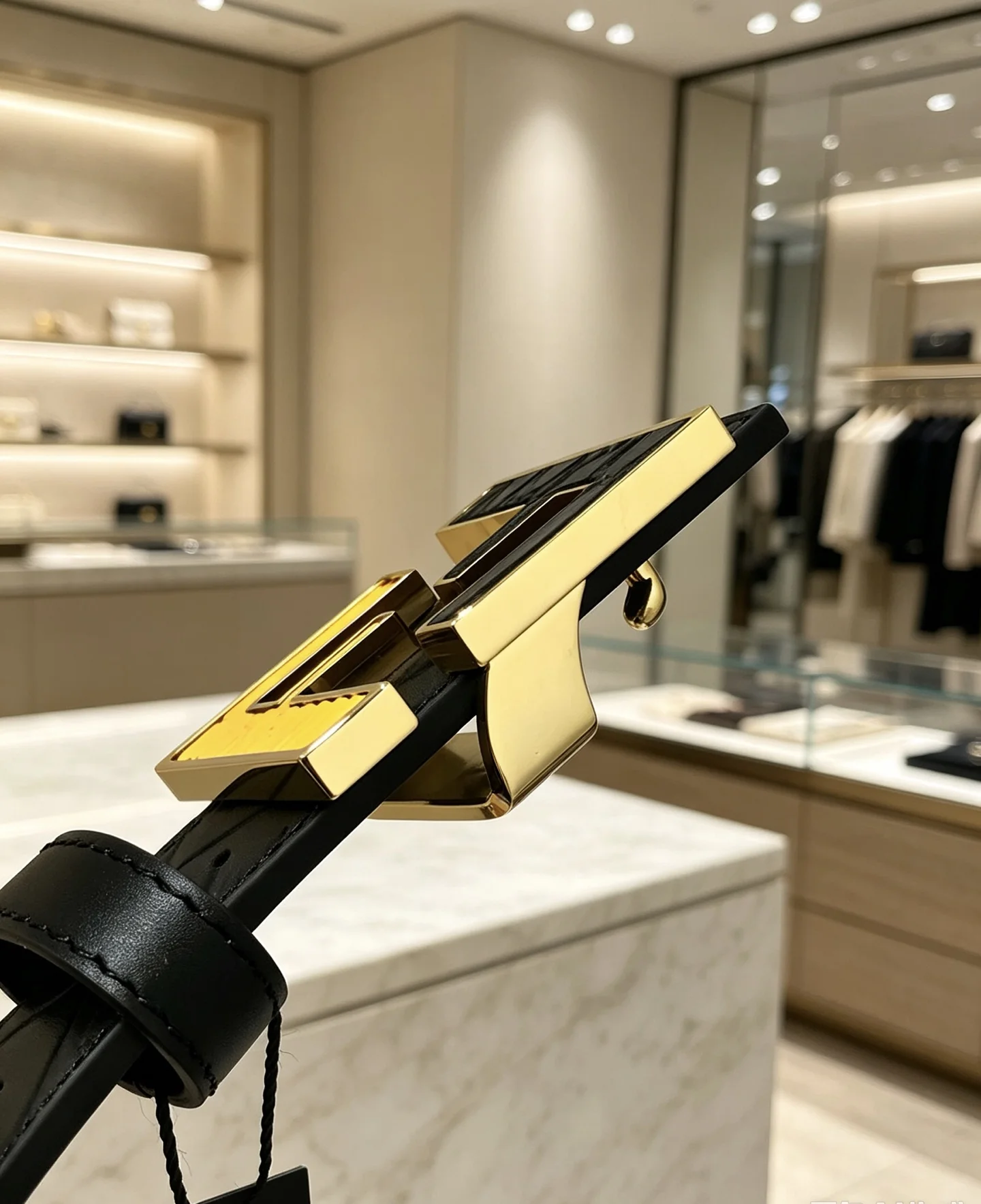 FENDI Belts Embossed Calf Leather Black-Gold 38mm Width A80202609070155 - Image 9