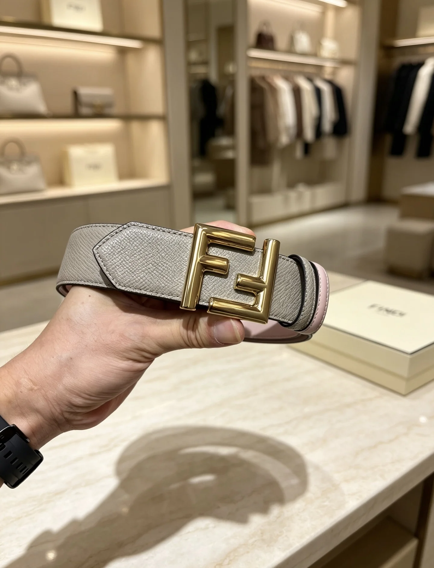 FENDI Belts Gray-Gold 38mm Width A80202609070452