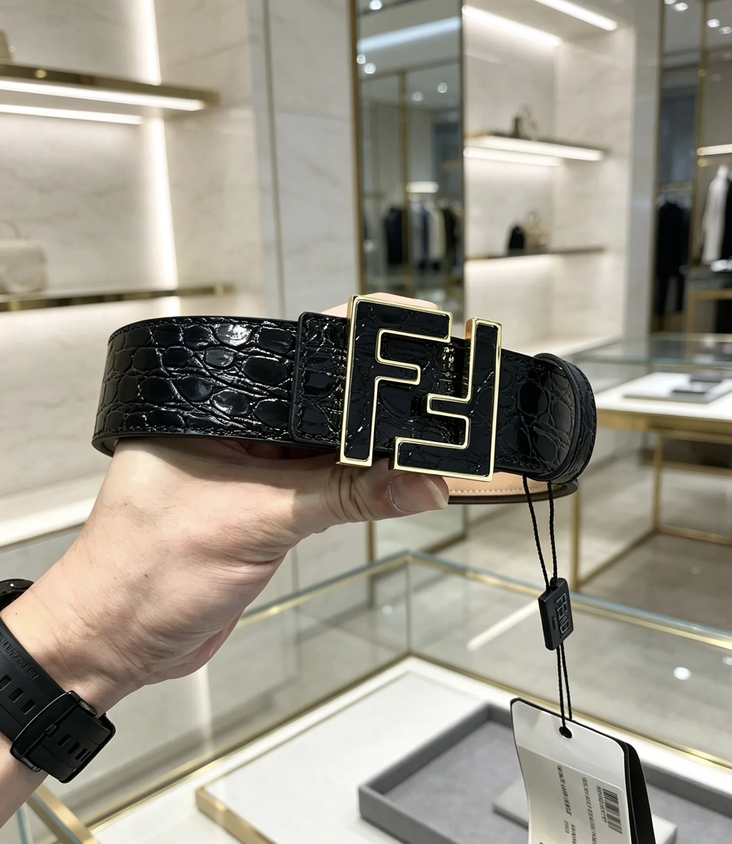 FENDI Belts Vegetable-tanned Leather Black-Gold 39mm Width A80202609070334