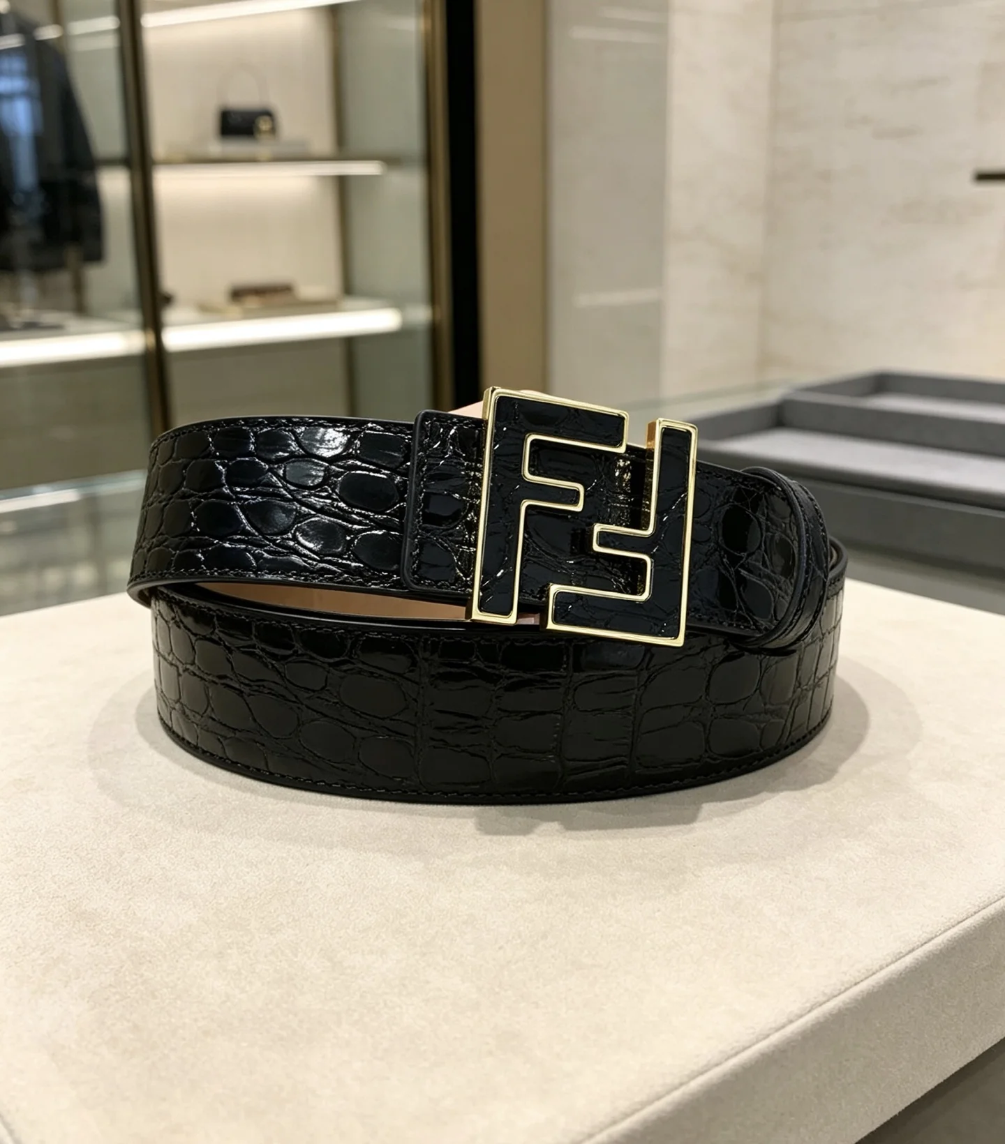 FENDI Belts Vegetable-tanned Leather Black-Gold 39mm Width A80202609070334 - Image 2