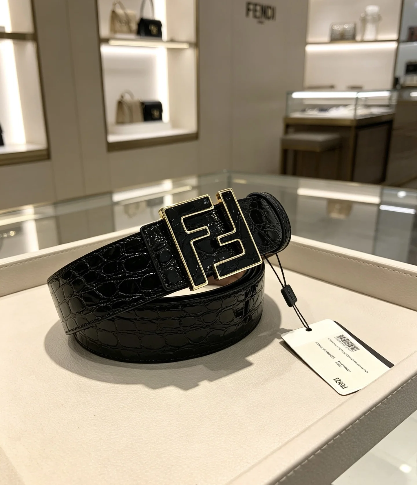 FENDI Belts Vegetable-tanned Leather Black-Gold 39mm Width A80202609070334 - Image 3