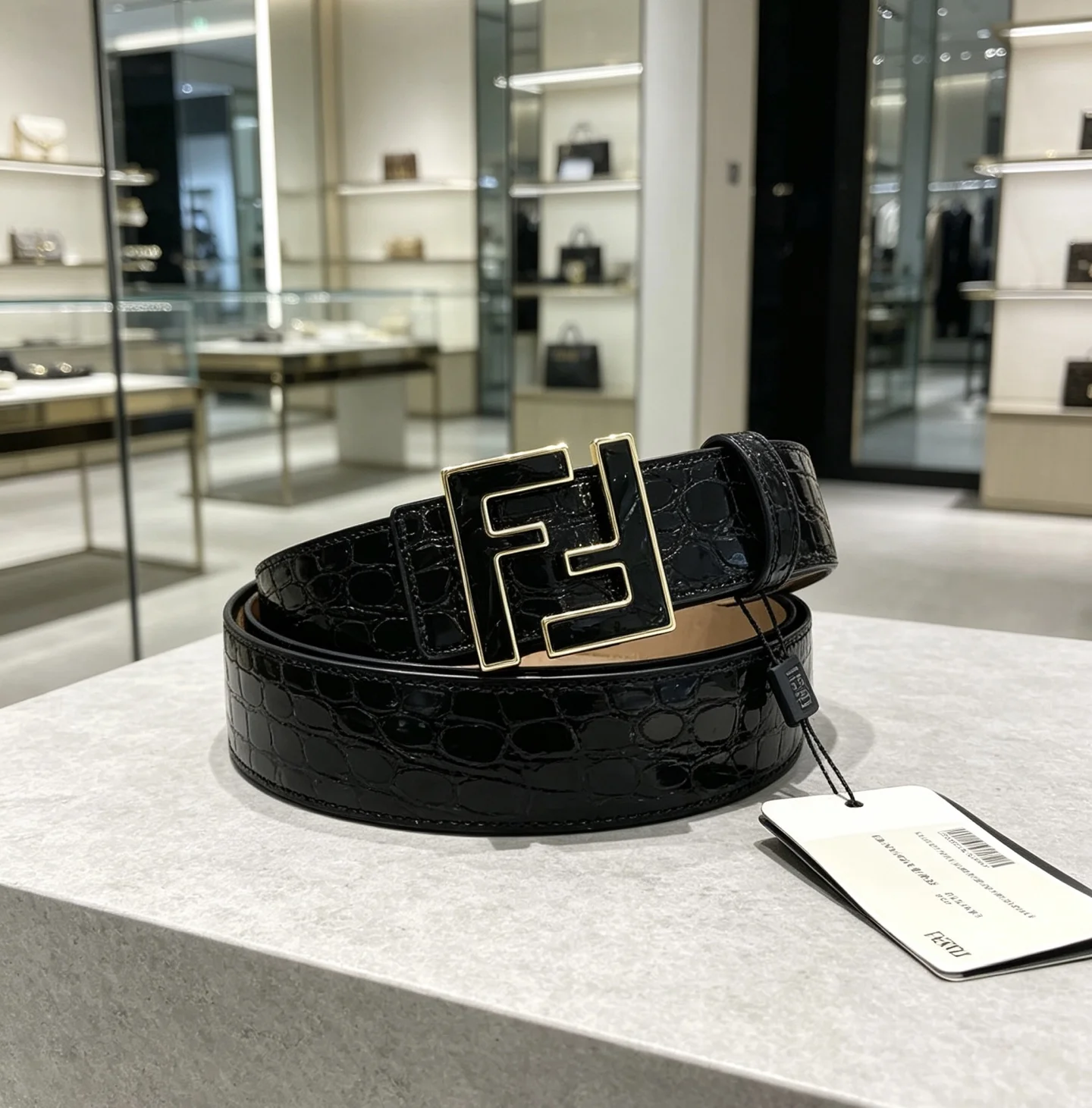 FENDI Belts Vegetable-tanned Leather Black-Gold 39mm Width A80202609070334 - Image 4