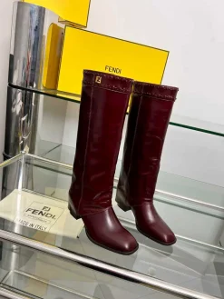 FENDI Boots Calf Leather Burgundy EU35-40 D90202609110036