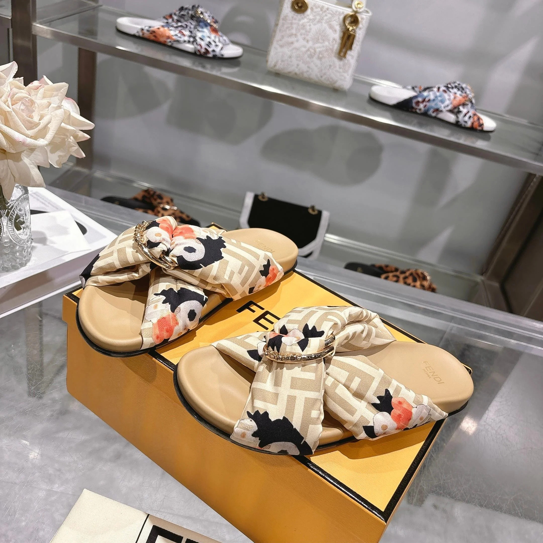 FENDI Slides Beige-Black-Orange-Gold EU35-46 A90202609110041 - Image 2