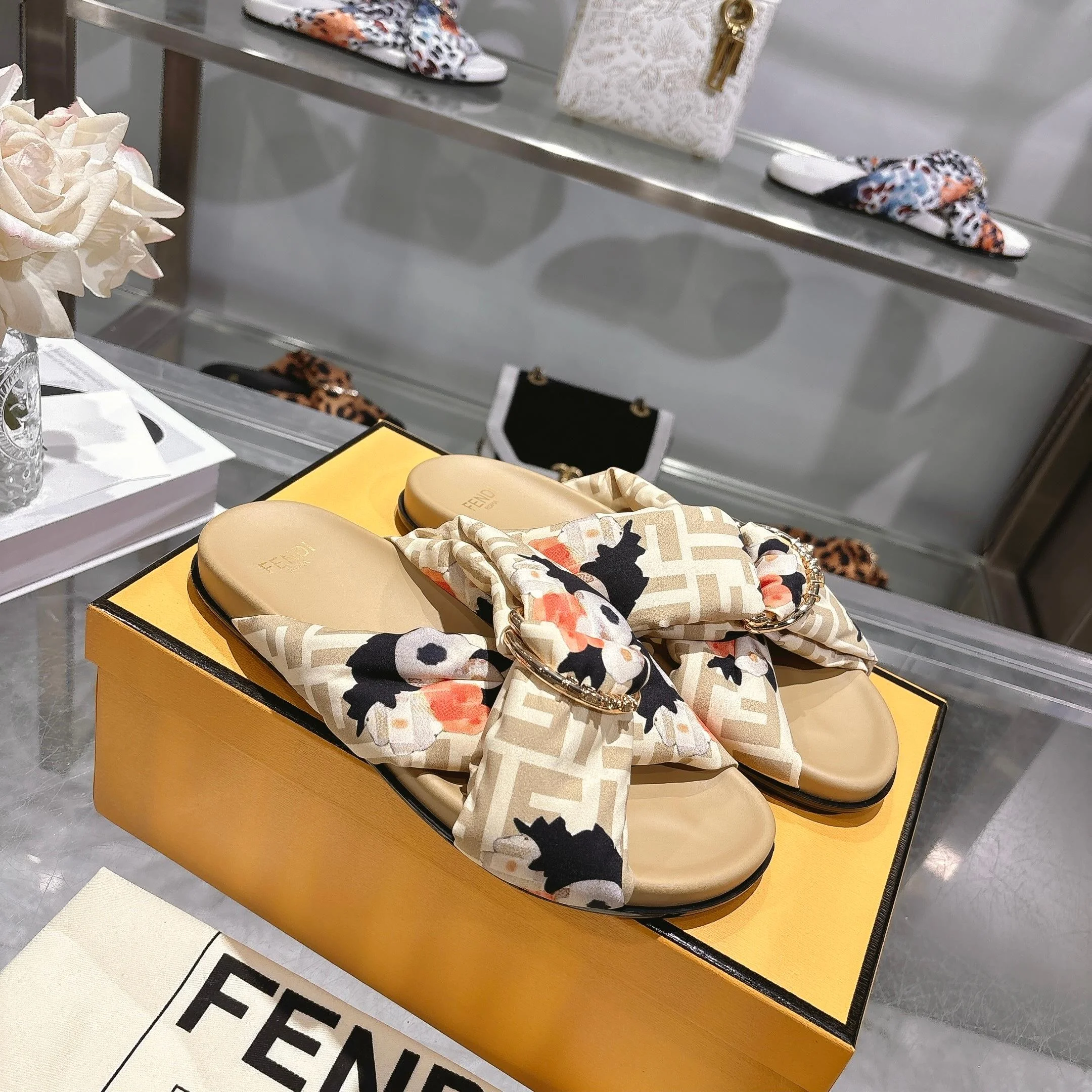 FENDI Slides Beige-Black-Orange-Gold EU35-46 A90202609110041 - Image 3
