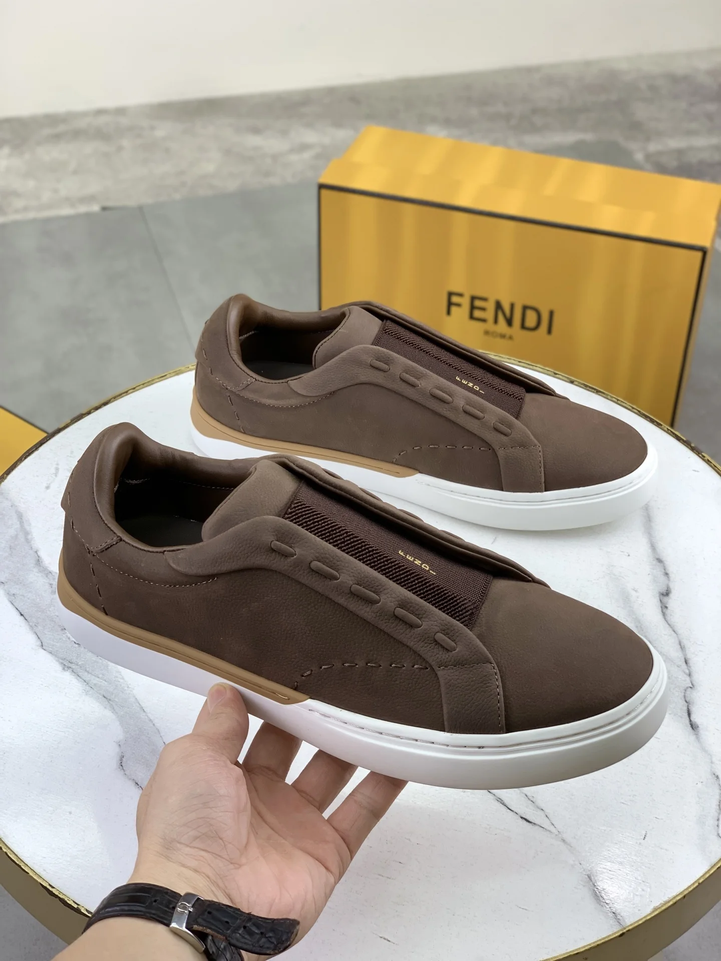 FENDI Sneakers Leather Brown-White EU39-44 C40202609110947 - Image 4