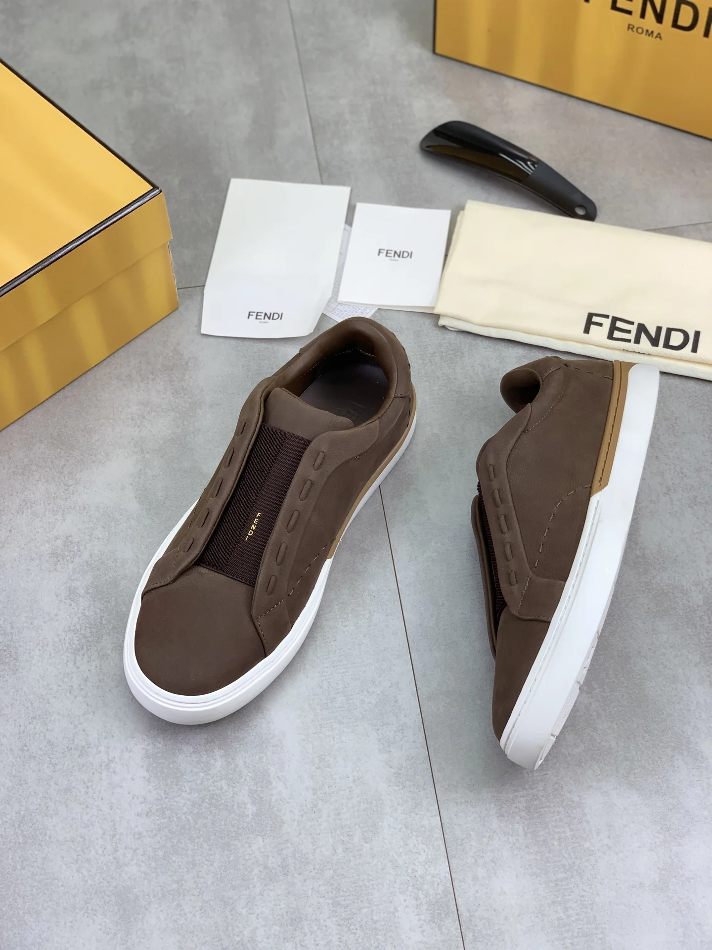 FENDI Sneakers Leather Brown-White EU39-44 C40202609110947 - Image 6