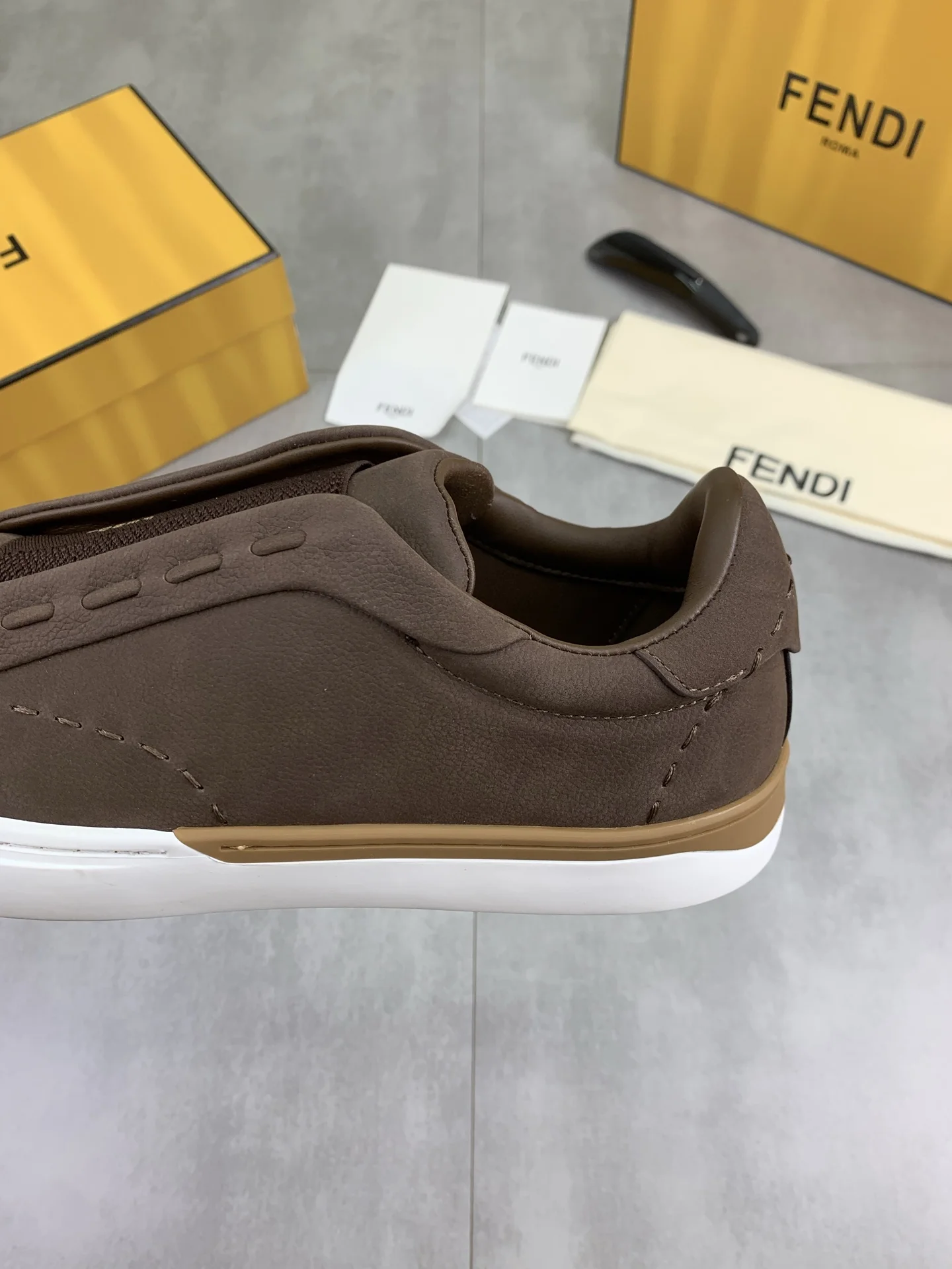 FENDI Sneakers Leather Brown-White EU39-44 C40202609110947 - Image 8