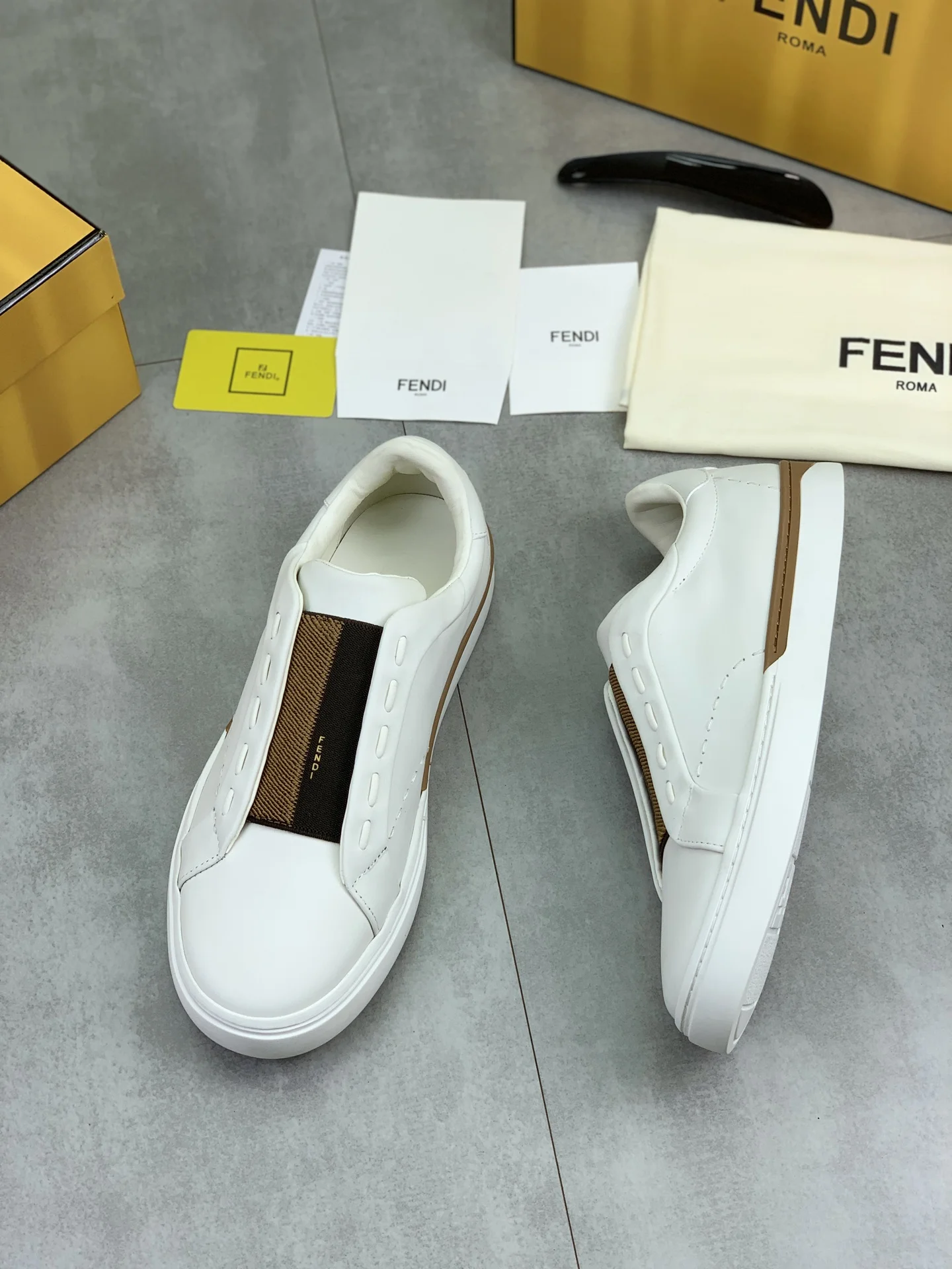 FENDI Sneakers Leather White-Brown EU39-44 C40202609110948 - Image 5
