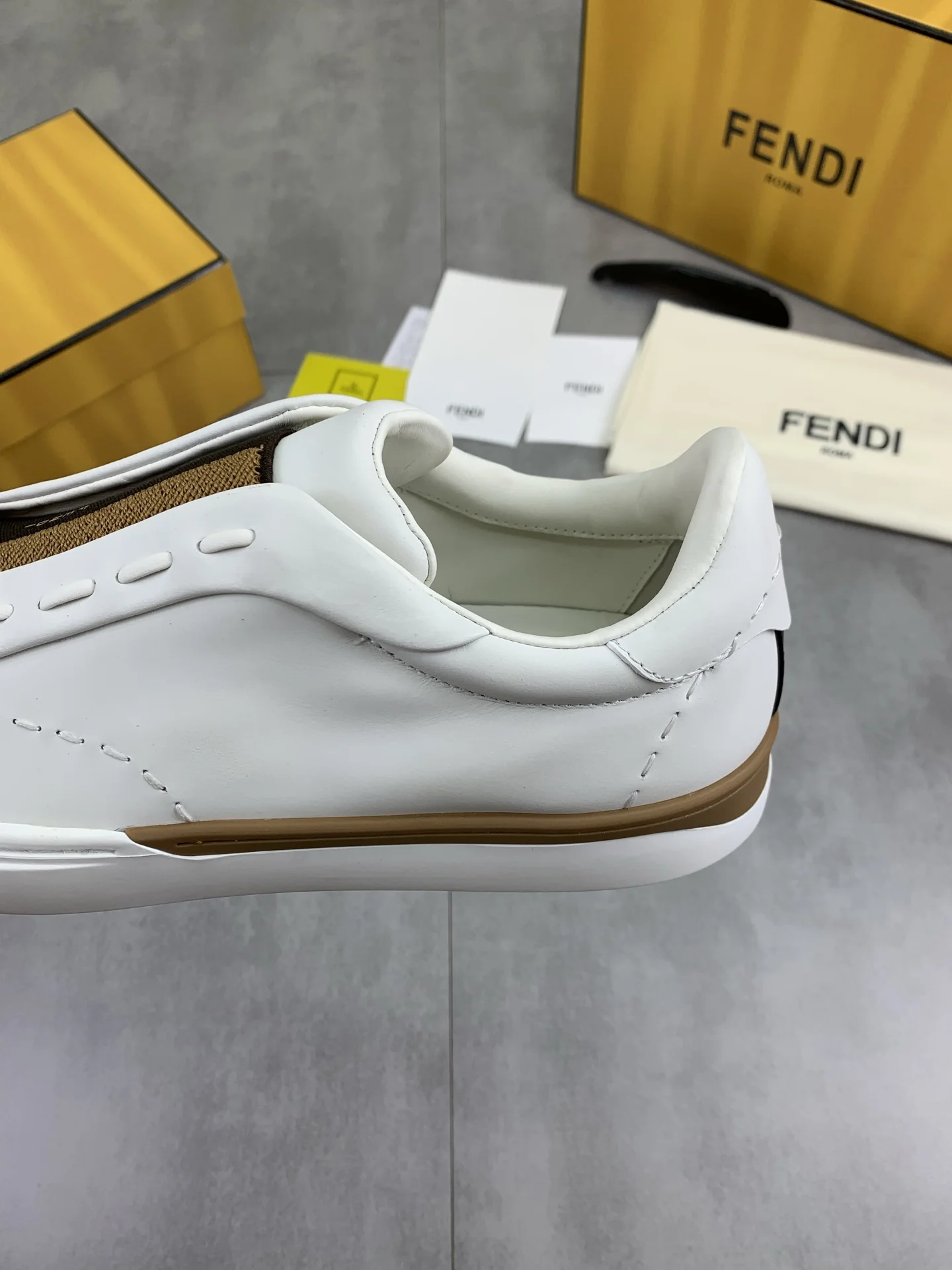 FENDI Sneakers Leather White-Brown EU39-44 C40202609110948 - Image 7