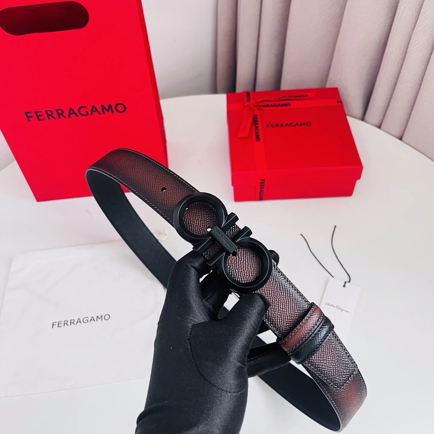 FERRAGAMO Belts Calf Leather Brown-Black A70202609070496